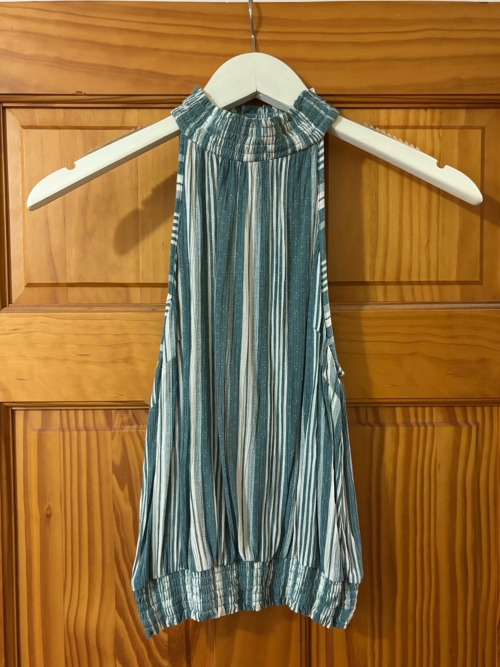 Angie Striped Halter Neck Tank Top in Teal and White